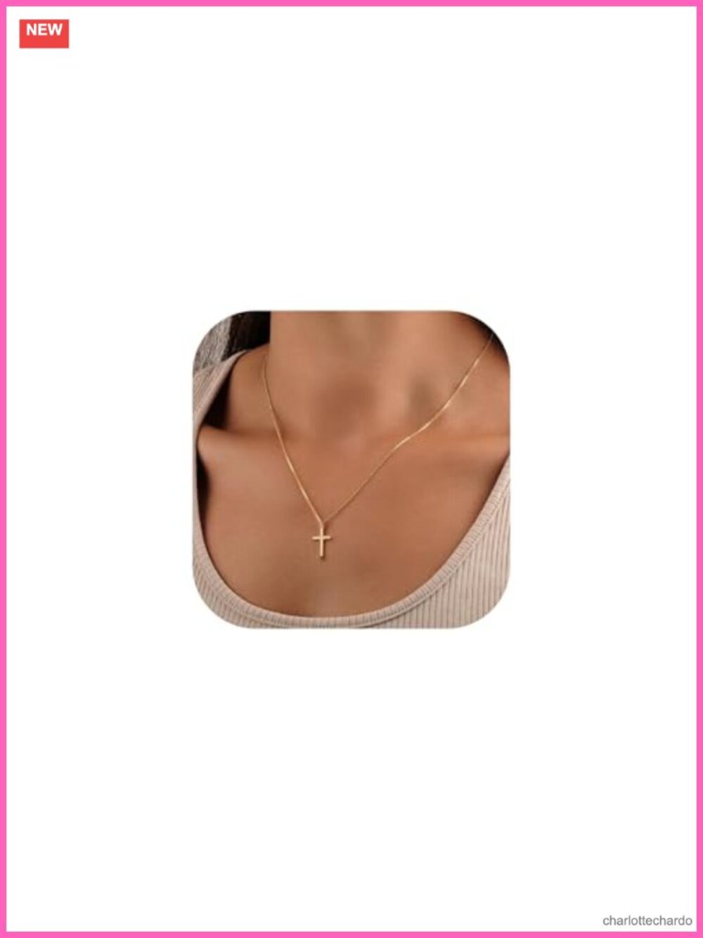 14K Gold Plated Cross Necklace Dainty Pendant 18.5"